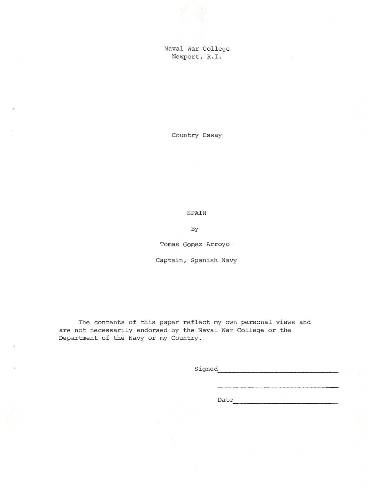 Segunda portada del ensayo, con espacio en blanco para firma y fecha del autor
